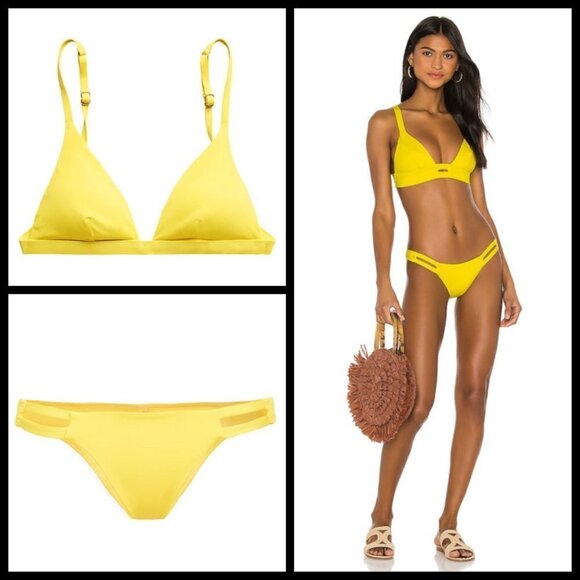 💕VITAMIN A💕 Bikini Moss Top + Neutra Hipster Bottom Yellow Eco Lux 10 L NWT - Picture 1 of 14
